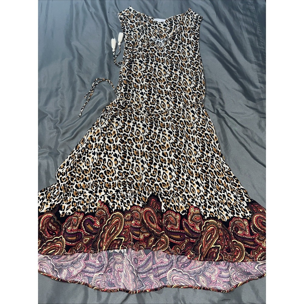 beach lunch lounge Sleeveless Maxi Leopard Print V Neck Dress Size Medium